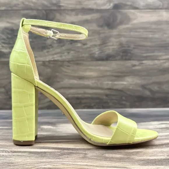 NIB Sam Edelman 8.5M Yaro Leather Ankle Strap Block Heel Sandals Kiwi - Picture 8 of 13